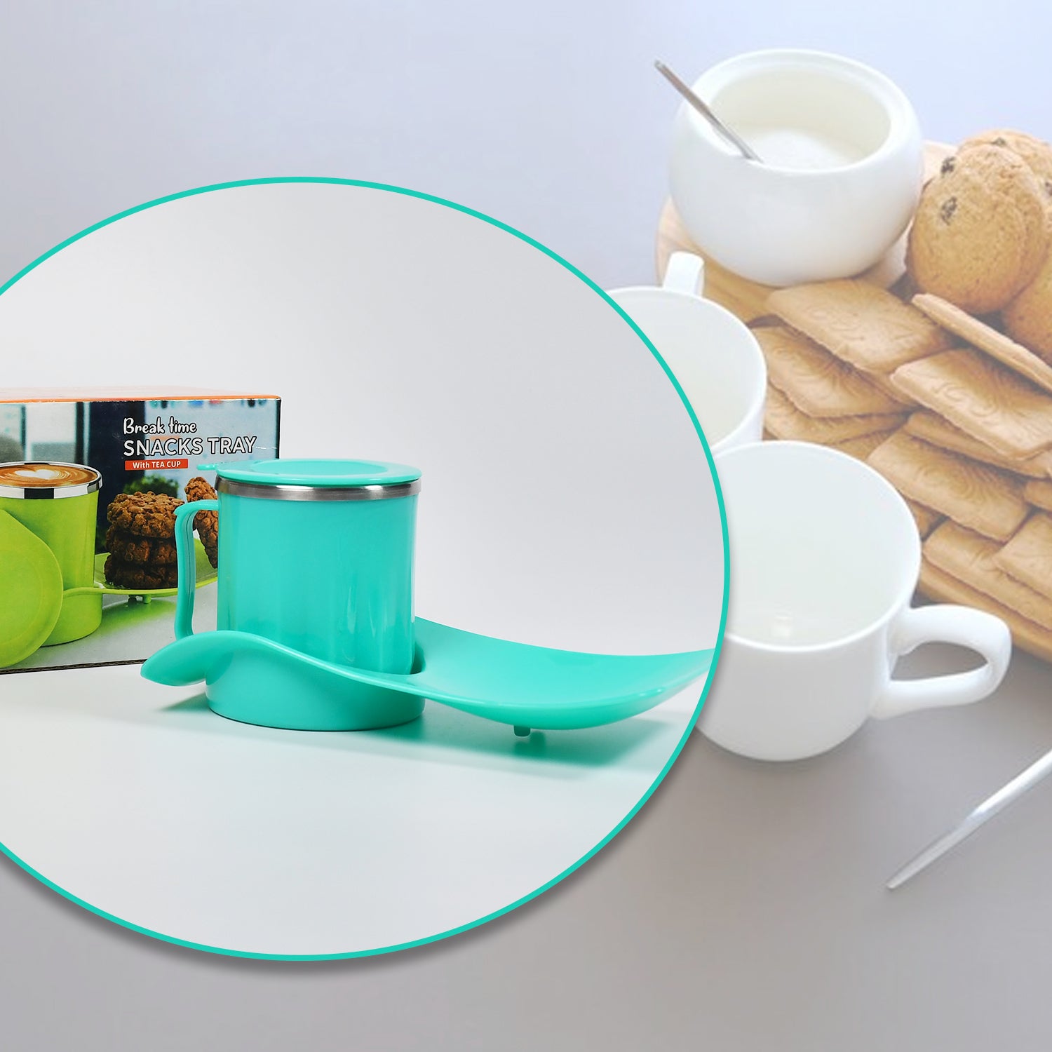 2851 Snacks Tray  Inside Steel Cup 350ml Break Time Tray For Kids  Home Use 2851 Snacks Tray  Inside Steel Cup 350ml Break Time Tray For Kids  Home Use